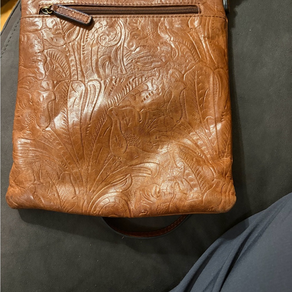 Margo Embossed Brown Leather Crossbody Bag - Picture 2 of 5